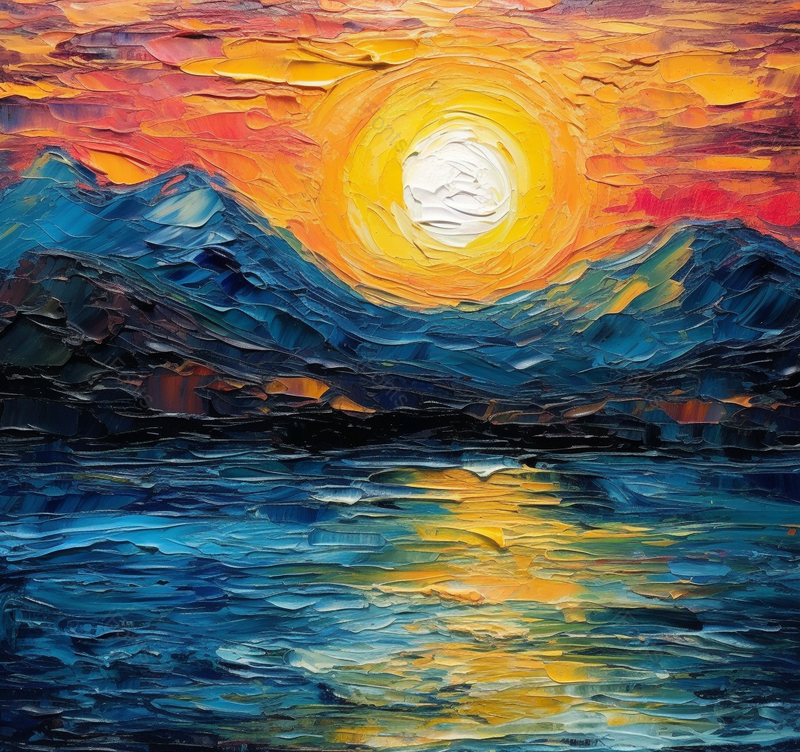 蓝色湖水湖面黄昏傍晚山自然油画背景,插画/手绘图,插画/手绘图库,插画/手绘图下载,插画/手绘